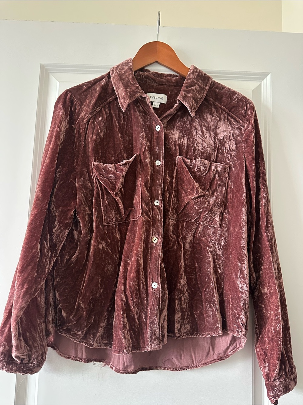 Evereve Dusty Rose Crushed Velvet Button-Down Shirt